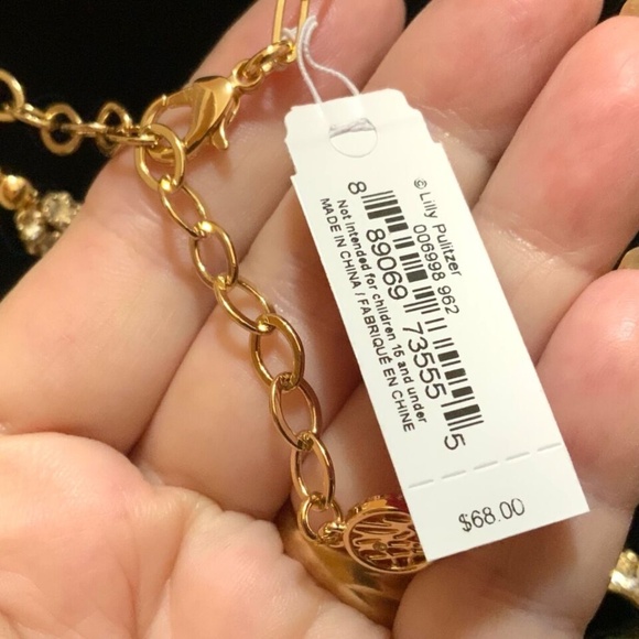 Lilly Pulitzer NWT CRYSTAL GOLD LINK TASSEL NECKLACE⭐️STUNNING NEW + Lilly POUCH - Picture 8 of 16